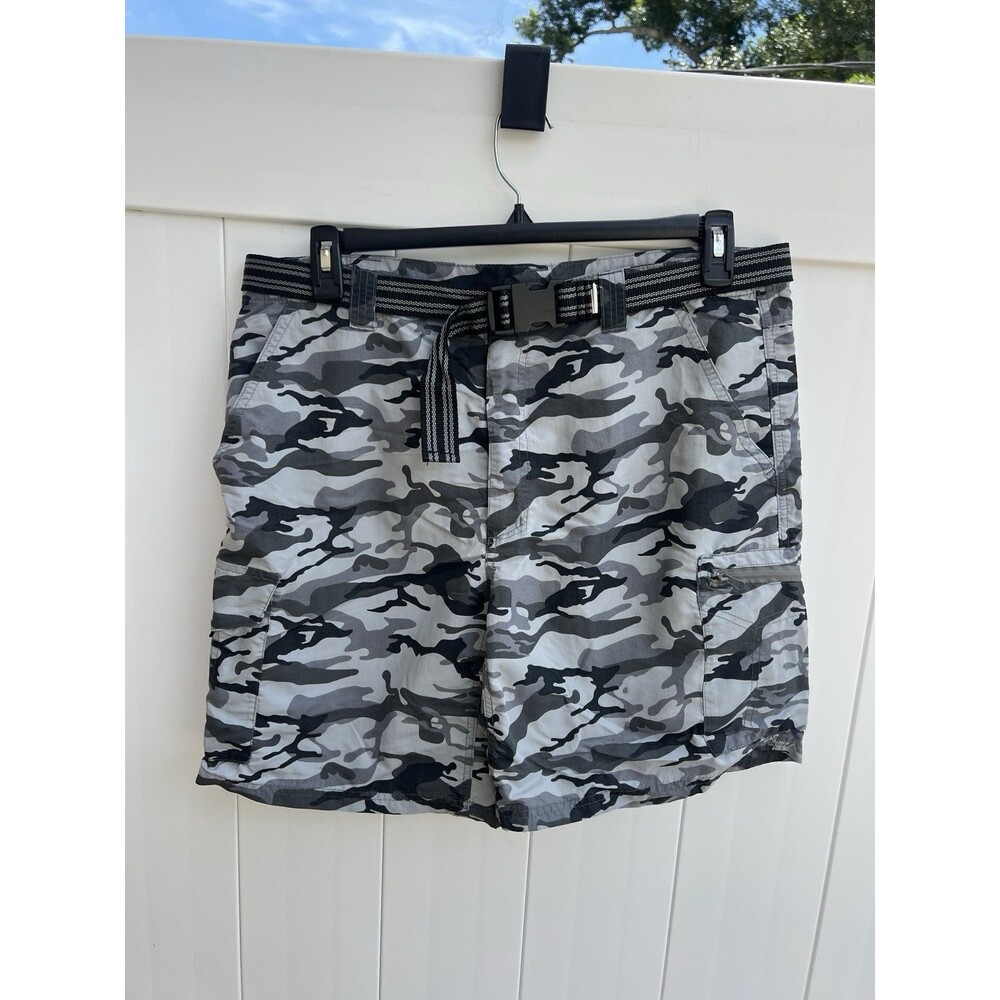 Northwest Territory Cargo Hiking Shorts Gray Camouflage Belted Sz Large 36w